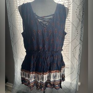 Maurice’s Navy Paisley Print Sleeveless Top